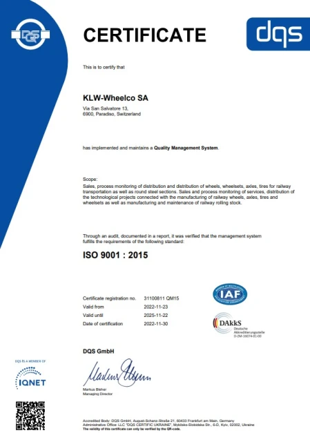 QMS ISO 9001 KLW-Wheelco SA